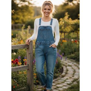 Universal Thread Distressed Relaxed Bib Overalls | Medium Wash | Size 14/32R